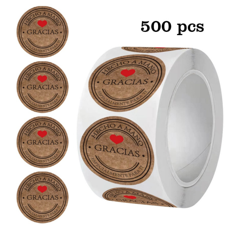 Label Sticker Round - 500 sztuk hiszpańskie naklejki z podziękowaniami