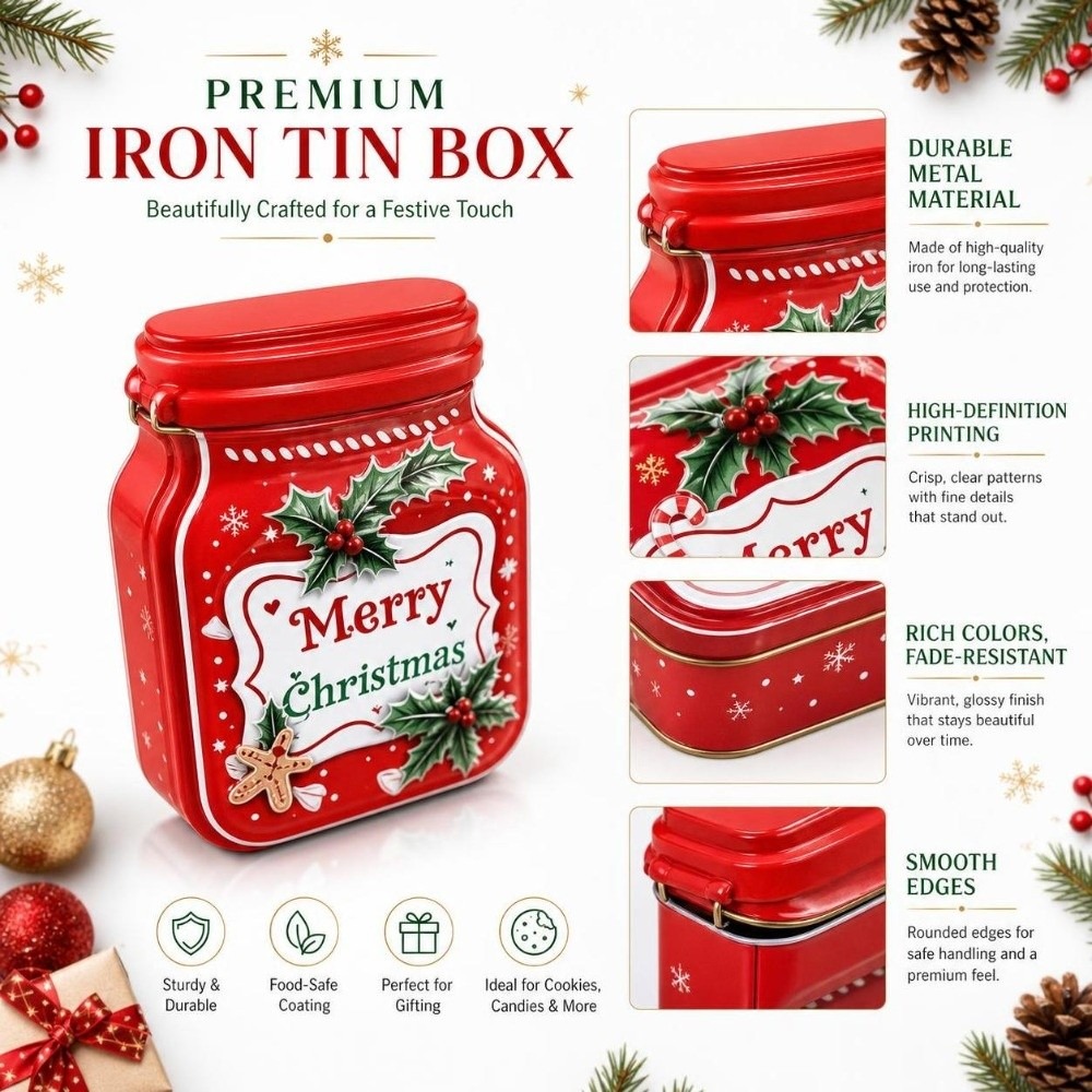 Tin Container Lid - Przenośna Metalowa Świąteczna Puszka z Pokrywką,